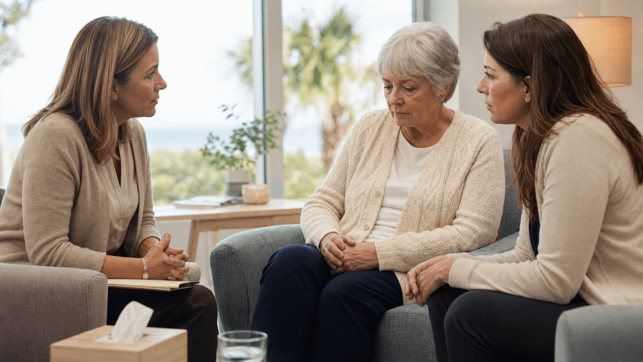Grief counselor facilitating a professionally led community support group
