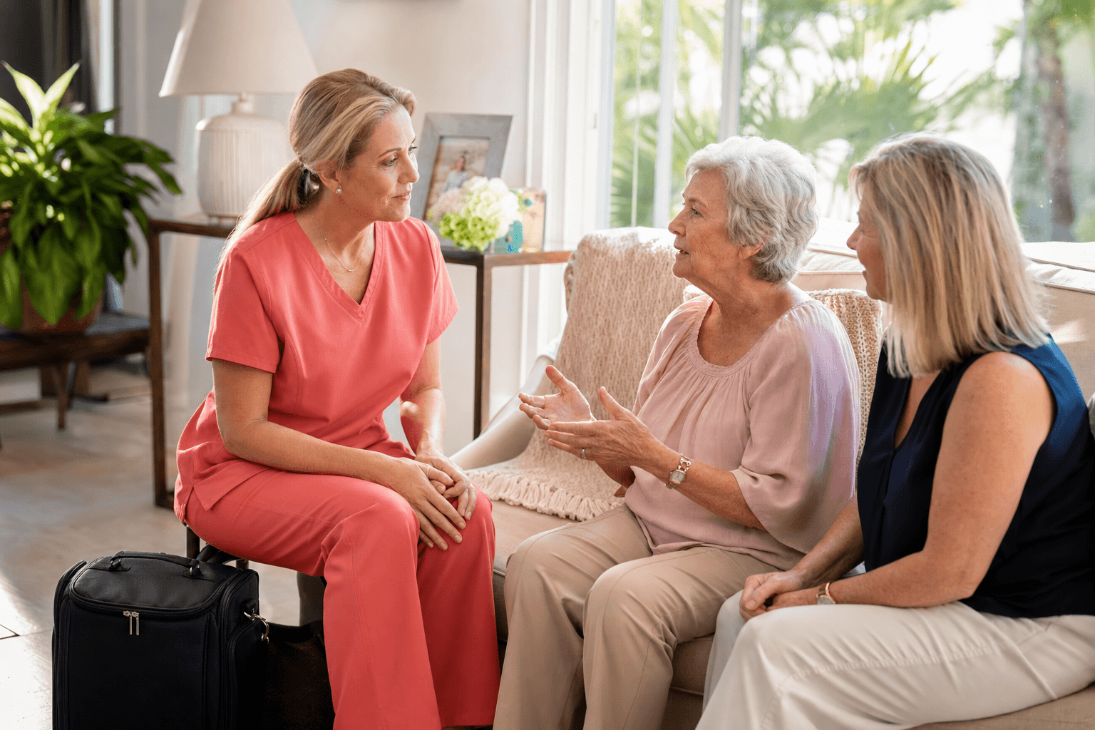 Hospice nurse walking with a patient