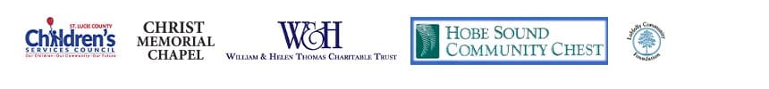 Logos of St. Lucie County Children's Services Council, Christ Memorial Chapel, William & Helen Thomas Charitable Trust, Hobe Sound Community Chest, and the Loblolly Community Foundation