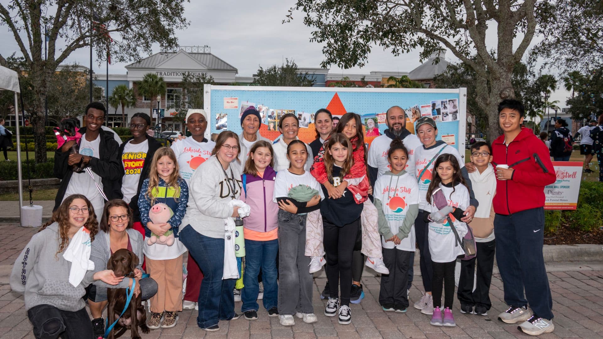 Westgate families walking in the Lakeside Stroll