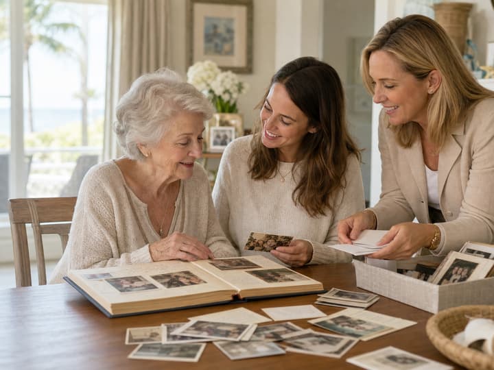 Hospice patient sharing family memories for a personal legacy project