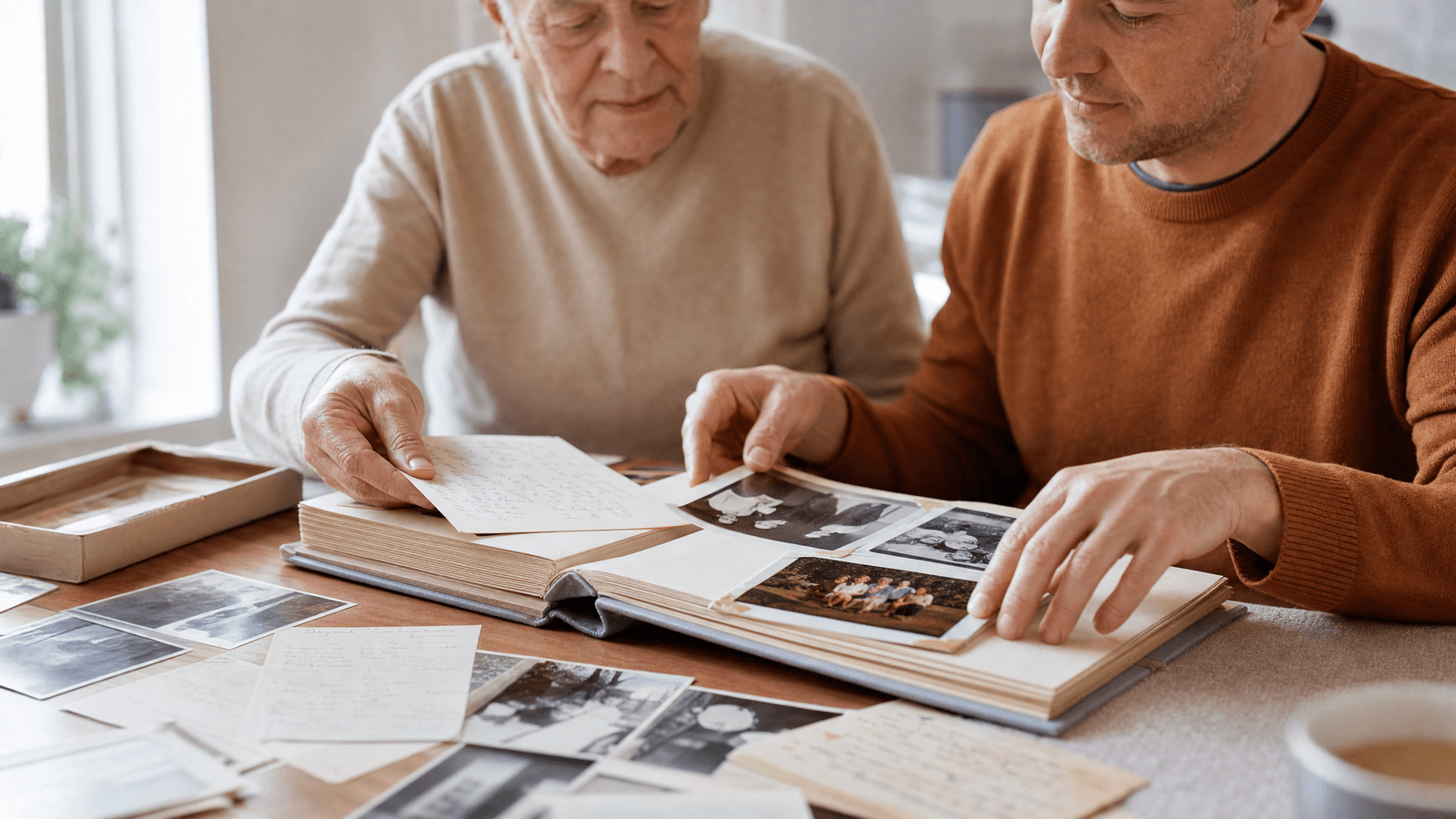 Hospice patient and family creating a personal memory book together