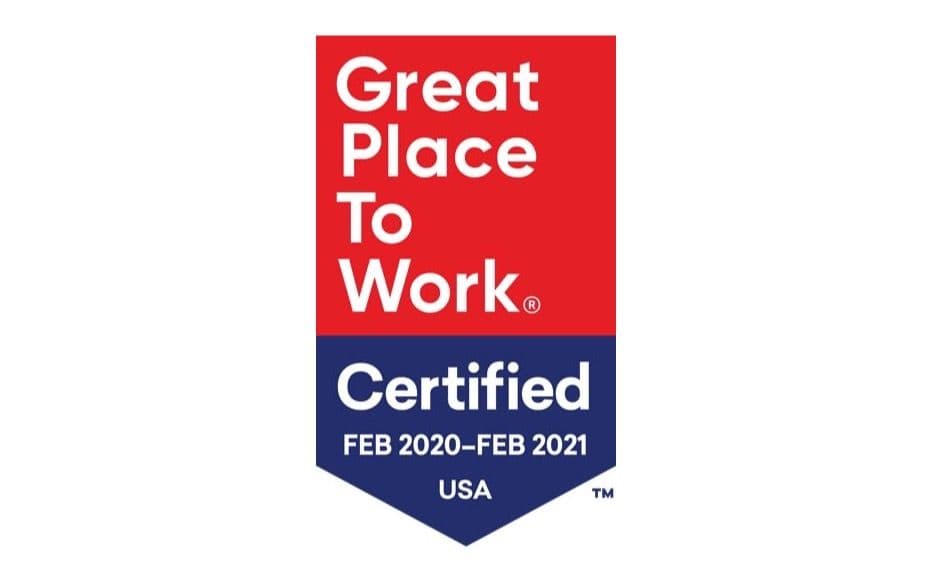 Great Place To Work Certified badge, February 2020 to February 2021