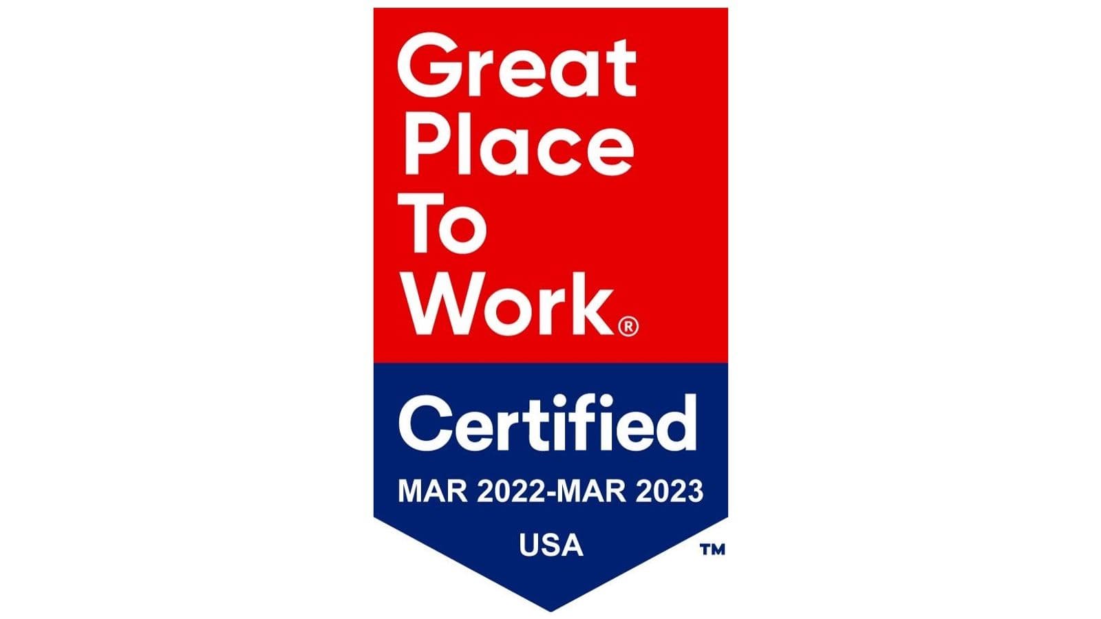 Great Place To Work Certified badge, March 2022 to March 2023